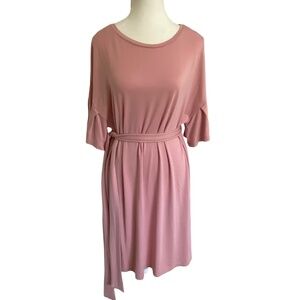 Pink Dusty Rose Soft Jersey Stretch Ruffled drop sleeve midi dress. Sz M